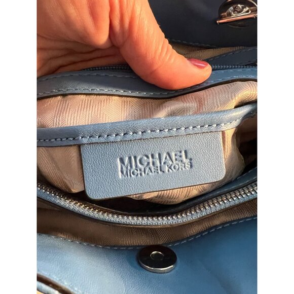Michael Kors Quilted Blue Shoulder Bag With Chain Straps & MK Charm - Picture 11 of 15